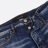 Close-up of Rosario Giuseppe Denim Jeans Metal Buttons.